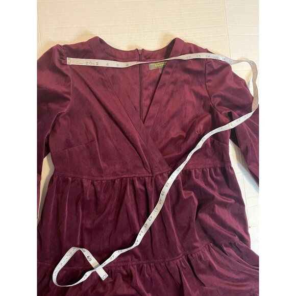 Melonie T Burgundy 14 Merlot 3/4 sleeve corduroy, baby doll, mini tiered dress - Picture 9 of 13